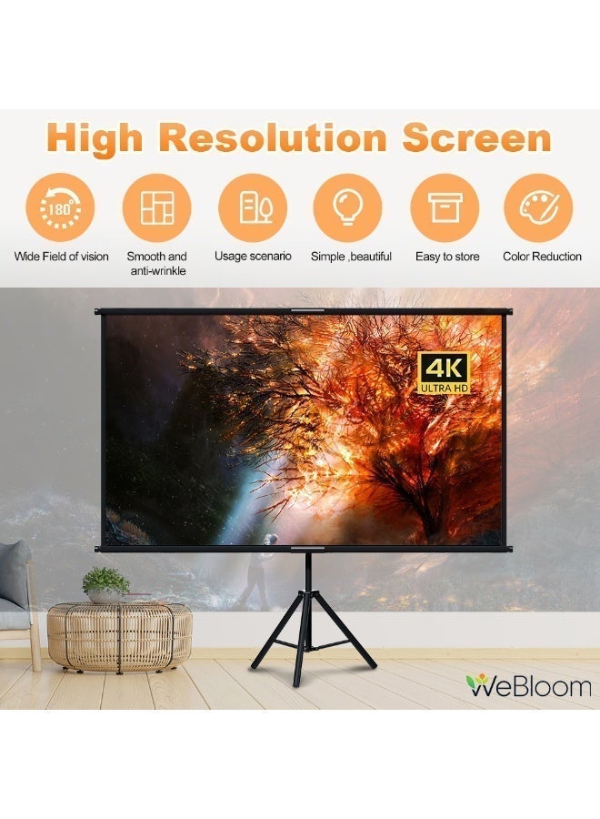 WeBloom 120 Inch 16:9 Portable Foldable Projector Screen, 2-In-1 Wall-Mounted & Floor Single Stand Projection Screen, Thick Milk Silk Material, Lightweight Outdoor Movie Screen With Carry Bag, Home High-Definition Projection Screen Supports 1080P/4K, 160° Wide Viewing Angle for Home Theater/Office Meeting/Outdoor Movie. - Image 4